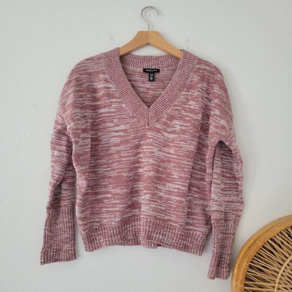 Kenneth Cole Pink Cropped Sweater V-Neck XS Oversized